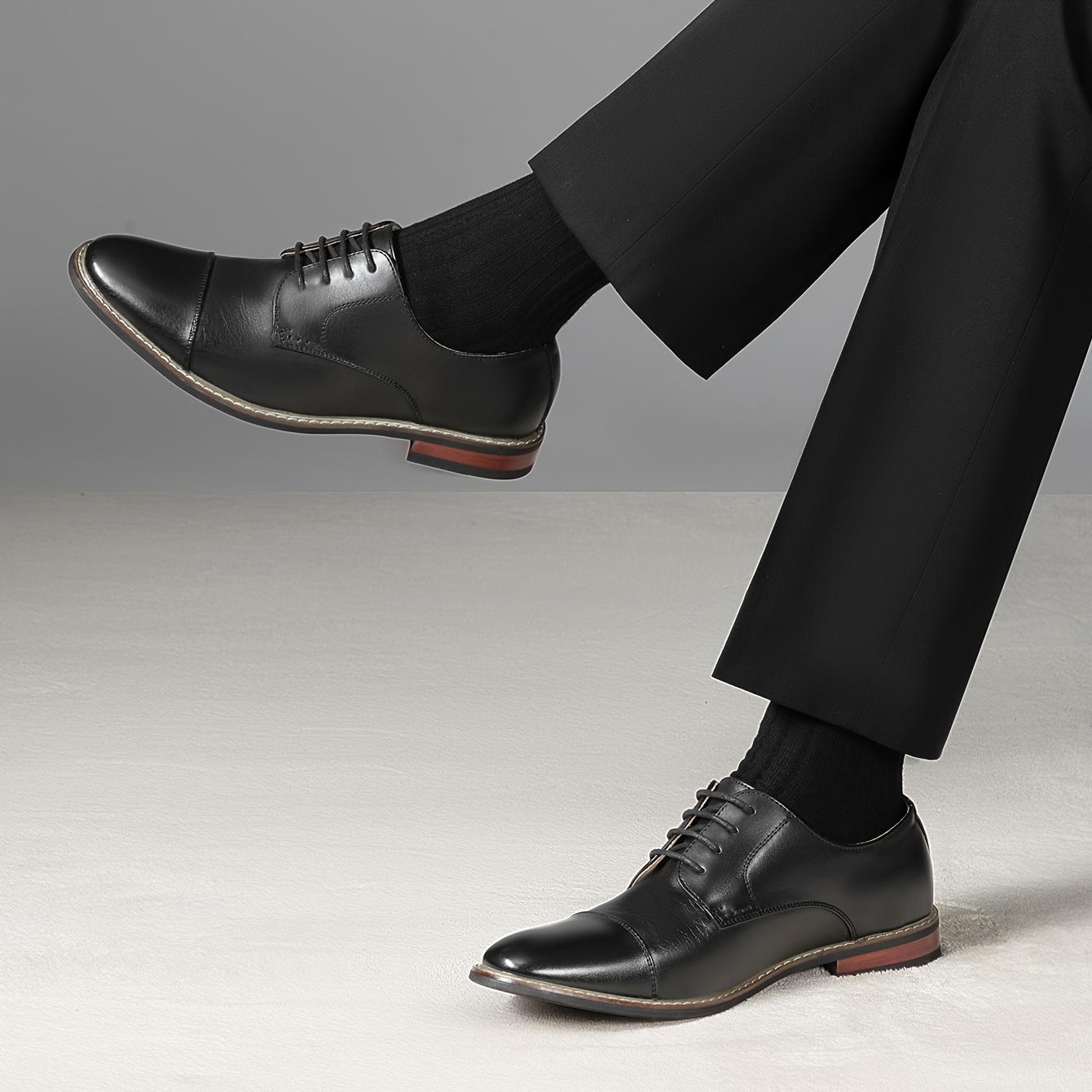Men\'s Prince Classic Black Modern Formal Oxford Wingtip Lace Up Dress Shoes Dress Shoe Wingtip Black Antique – Ace Marks main image 2