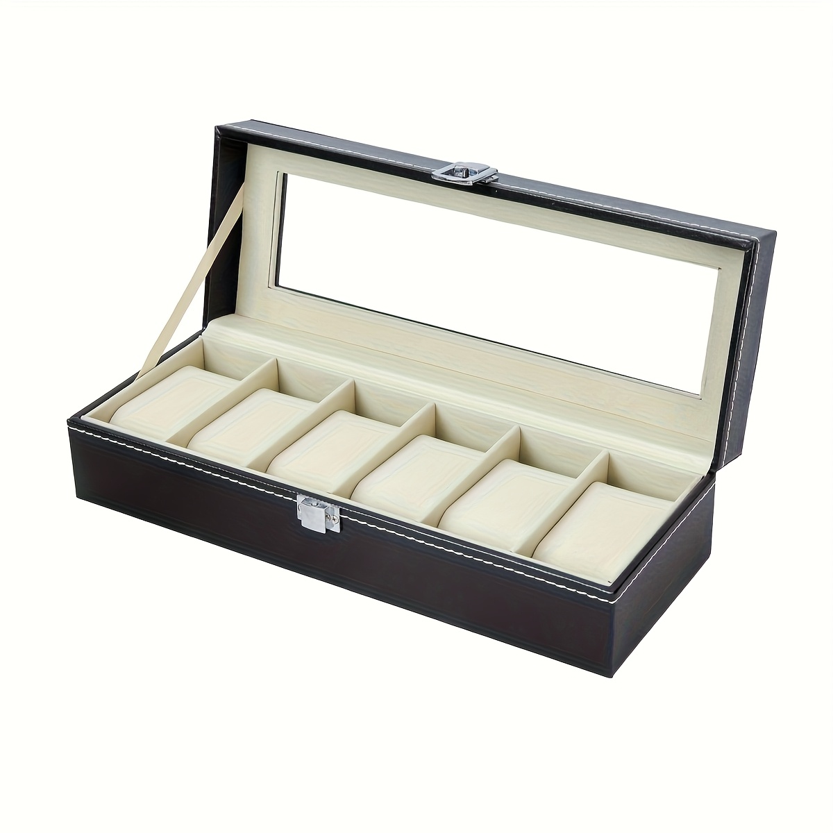 6 slot watch display box storage case with glass lid lockable   organizer cabinet rectangular watch shelf with wood interior for mens womens watch collection for   use Product details 1