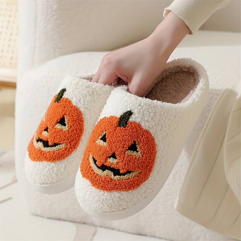 

Cozy Halloween Pumpkin Plush Slippers For Men & Women - Warm, Soft Indoor Shoes With Non-slip Tpr Sole