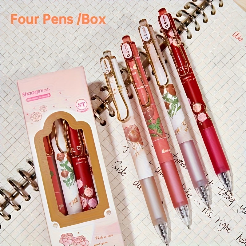 Image of 1set 4-pack Retractable Ballpoint Pens - Smooth Writing, Medium Point, Black Ink, , Kawaii Stationery Essential, Ideal For School, Office, And Daily Use - Perfect For