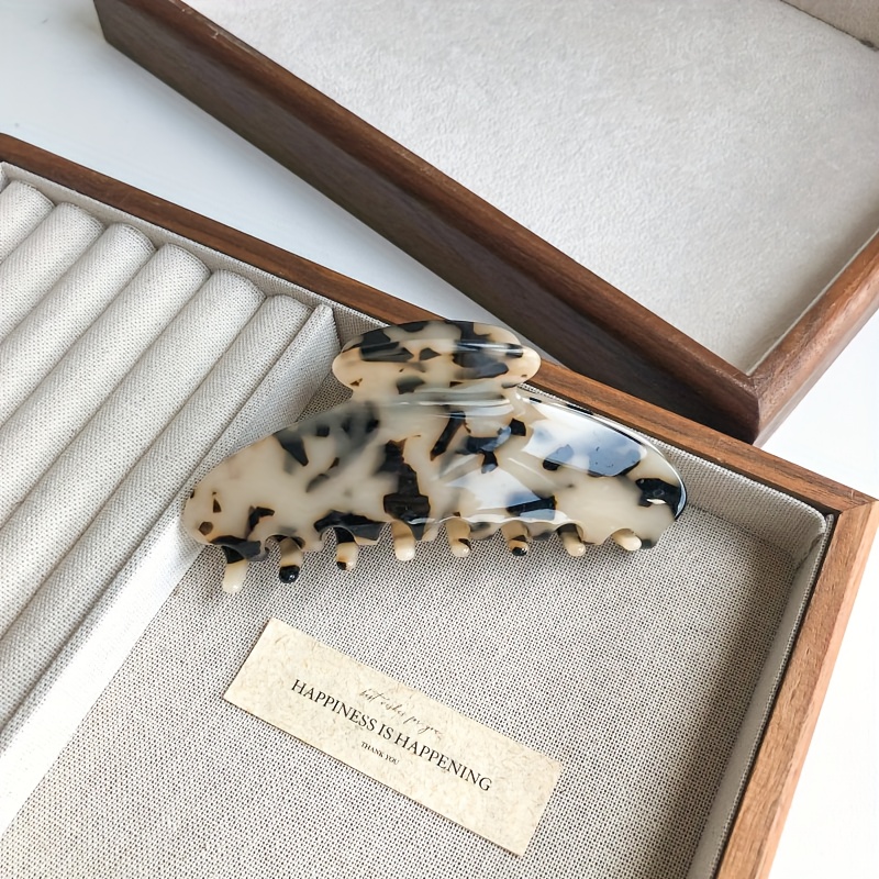TEMU Single Piece 13.5cm Marble Pattern Floral Crackle Hair Claw Clip, Sweet Vintage Updo Hairpin For The Back Of , Rice Tortoiseshell Series Hair