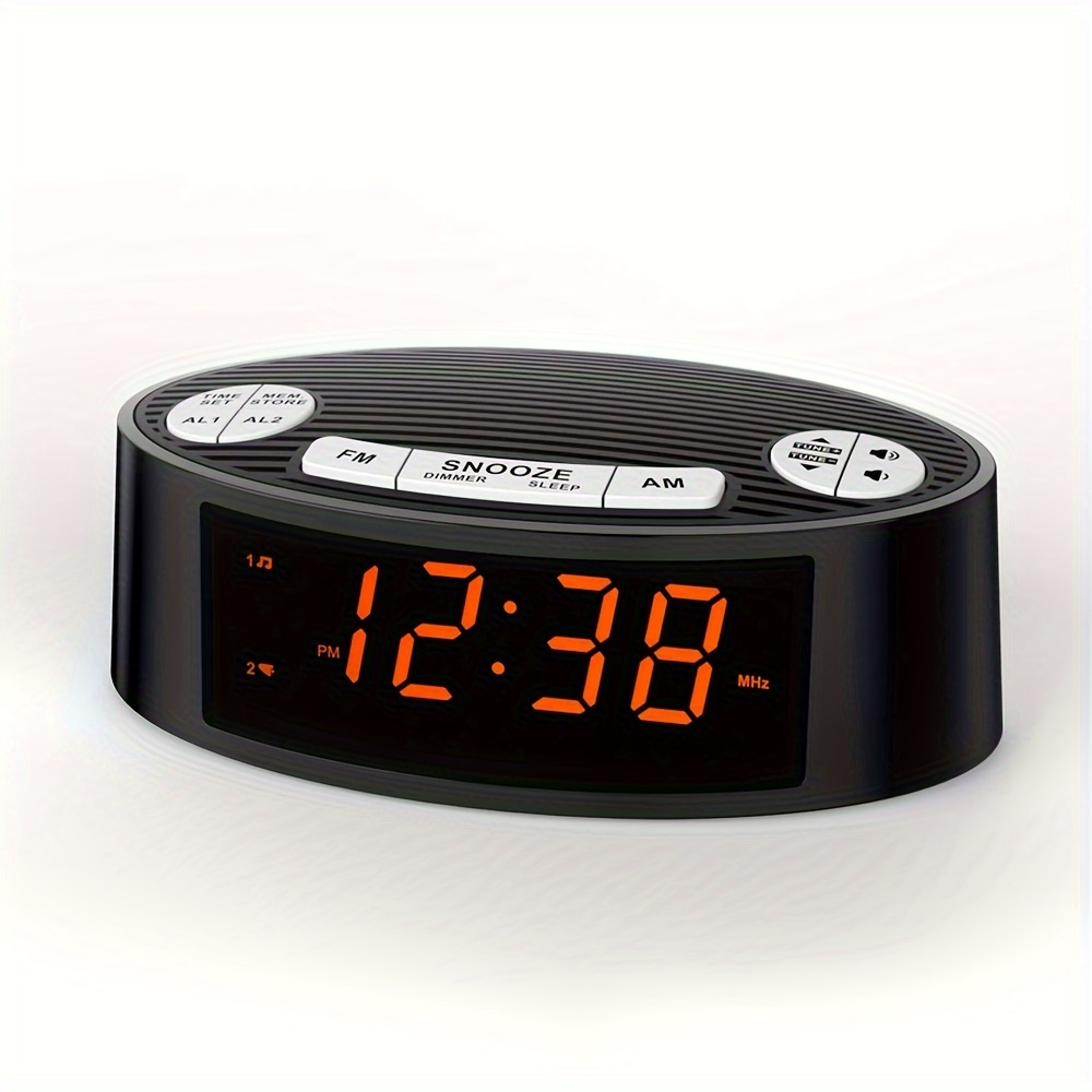 

1pcs Am/fm Alarm Clock Radio With Dual Alarm Sleep Timer & Snooze Functions Orange Led Display 4-level Dimming Option For Party
