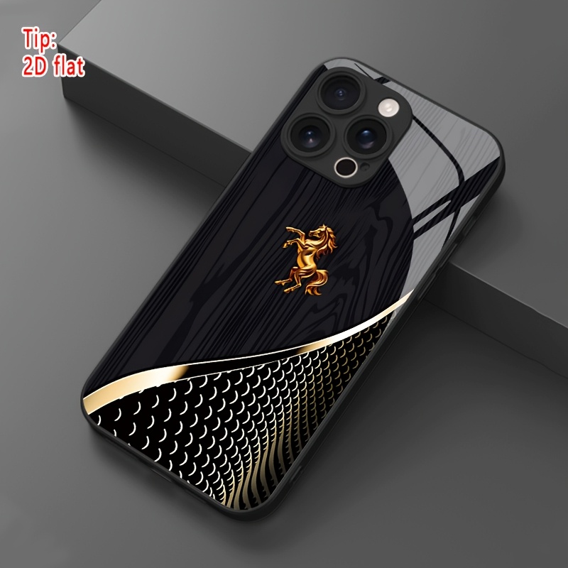 TEMU Phone Case - 1pc Golden Dark Pattern Tempered Glass Phone Case For Iphone