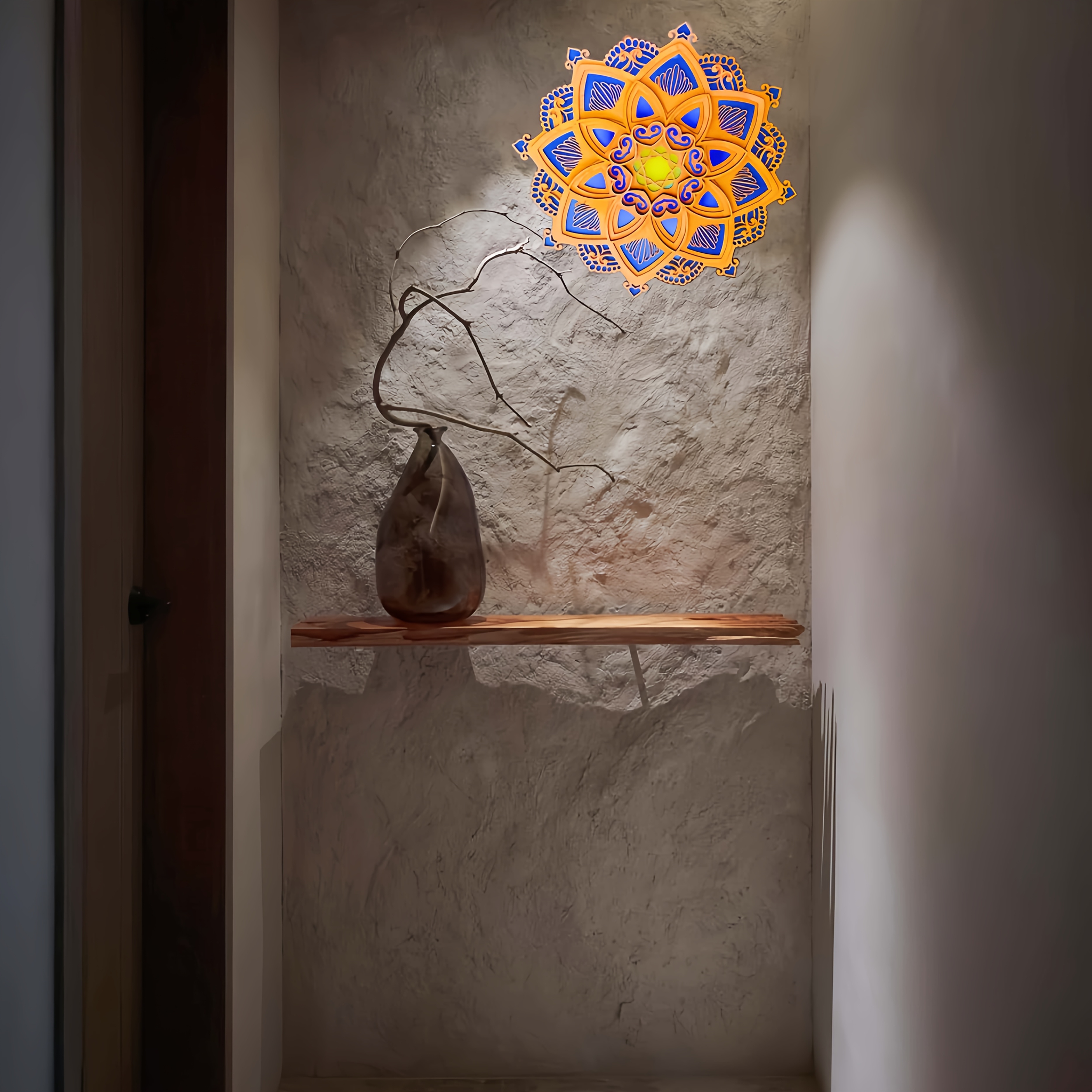 

Usb-powered Mandala Led Night Indoor Wall Hanging Light | Wood Lotus Lamp | Unique Wall Art Decoration | Gift