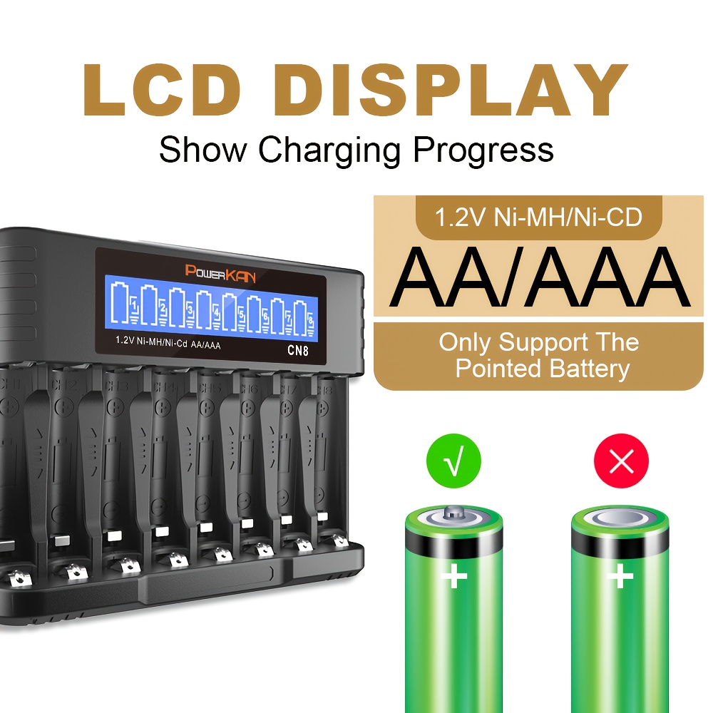 Set (Batterij + Oplader), POWERKAN 1.2V Ni-MH Oplaadbare AA en AAA Batterijen - Afbeelding 8