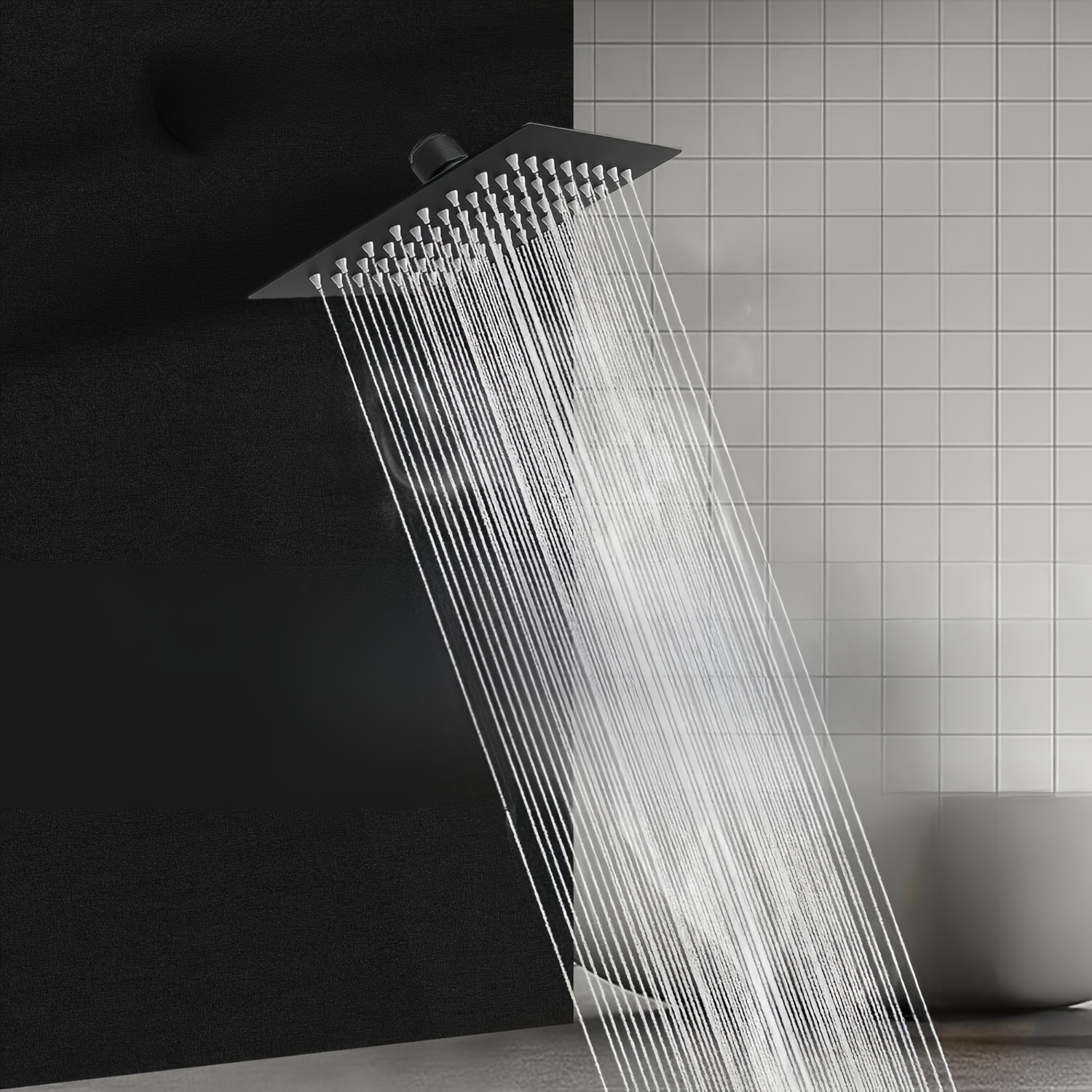 TEMU 1pc Luxe Stainless Shower Head, 6-inch High-pressure Water-saving Design, 64 Nozzles, Wall & Ceiling Mount, Matte Black