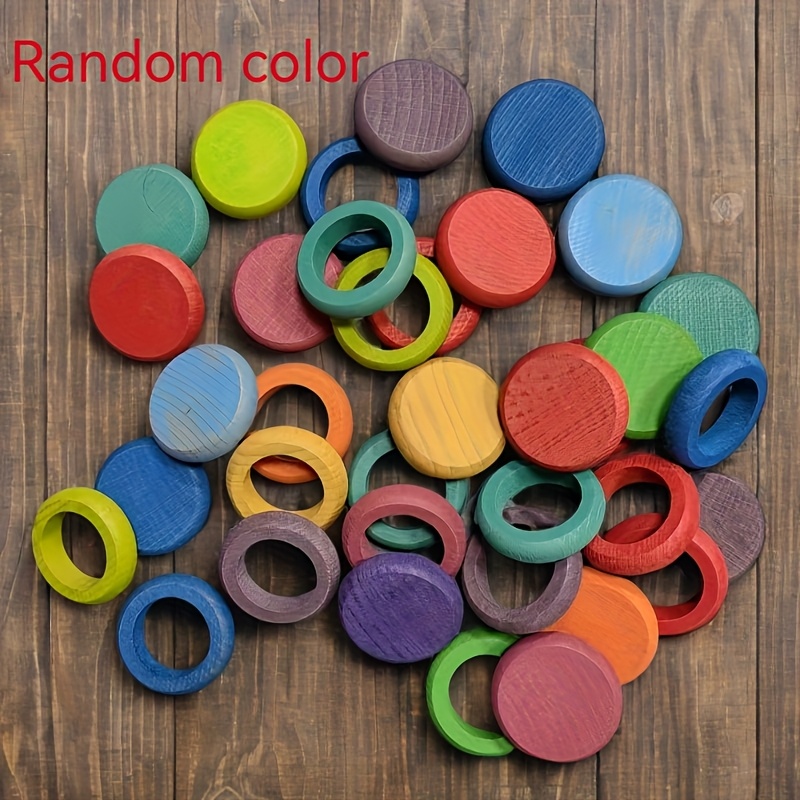 Creative Solid Wood Round Cake Ring Blocks, Educational Stacking Toy