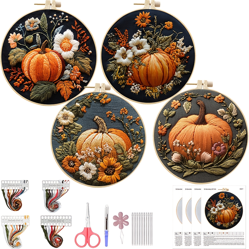 Complete Beginner Pumpkin Embroidery Set, DIY Handmade Kit