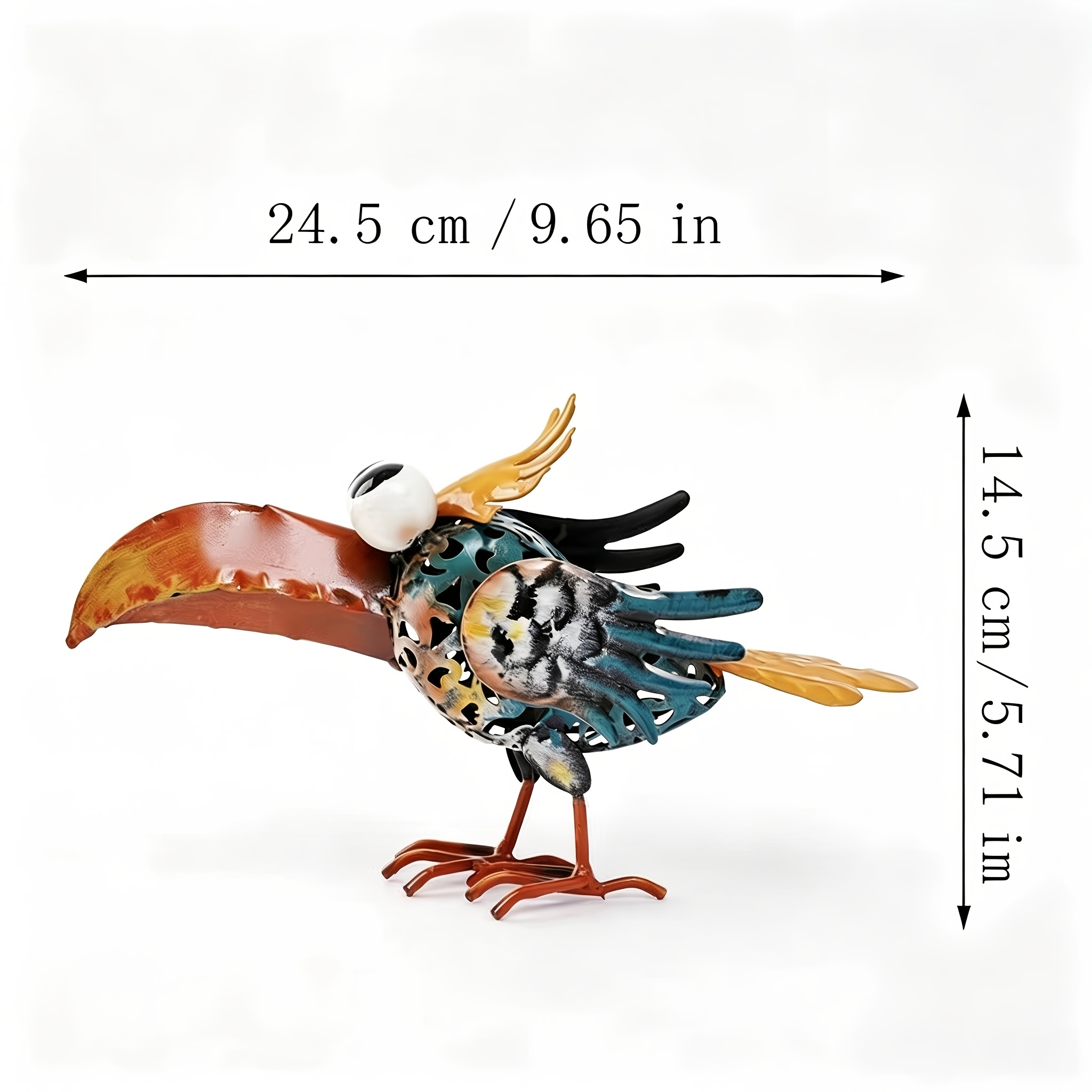 TEMU 1pc, Metal Painted Figurine With Closed Beak, Desktop Ornament, Colorful Yard Art, Weather-resistant And Fade-proof Wrought Iron Decorative