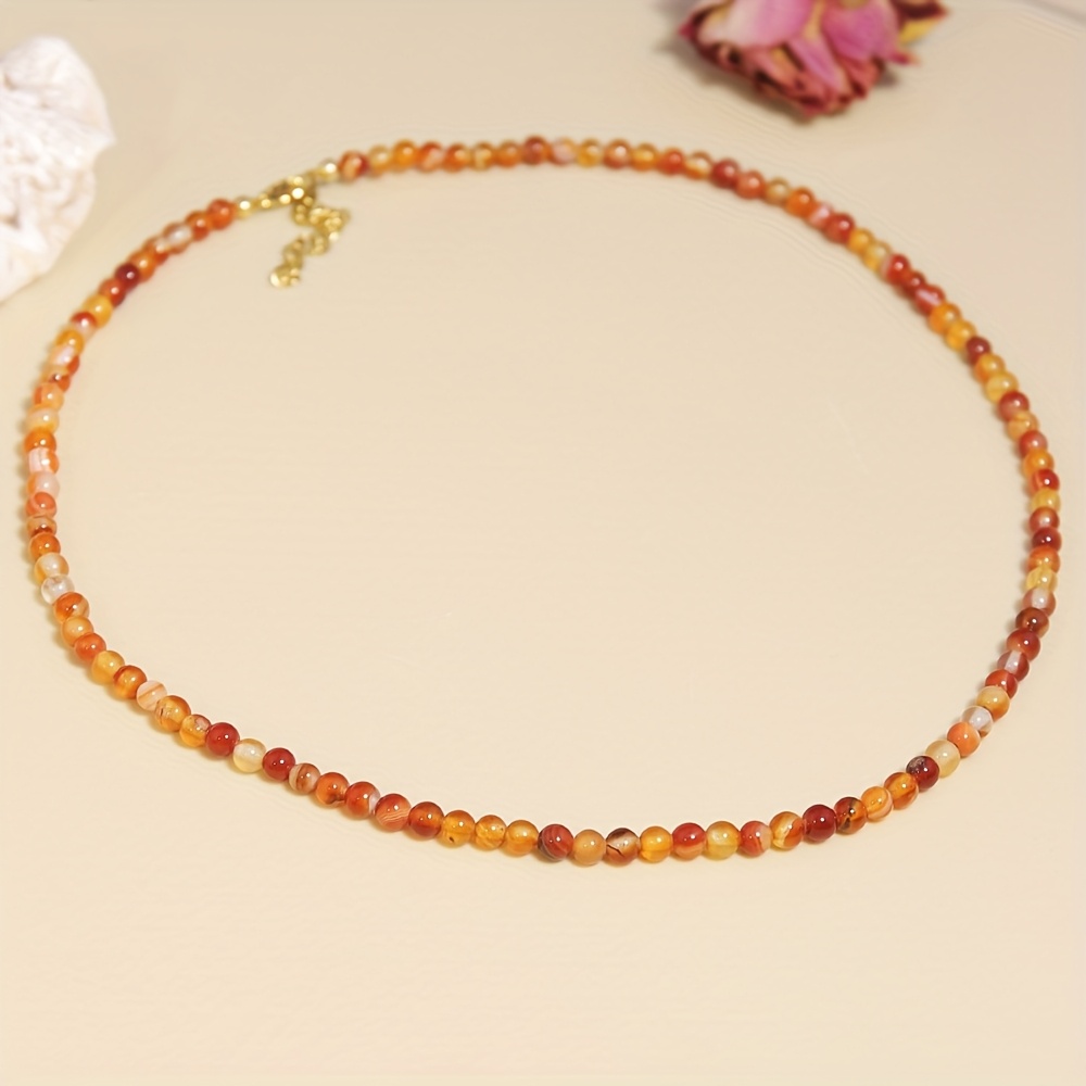 Image of Natural Stone Delicate Beaded Necklace With 4 Mm Orange Red Carnelian - A Thin, Small, And Minimalist Jewelry Piece, Perfect As A Gift For Her, For Born In