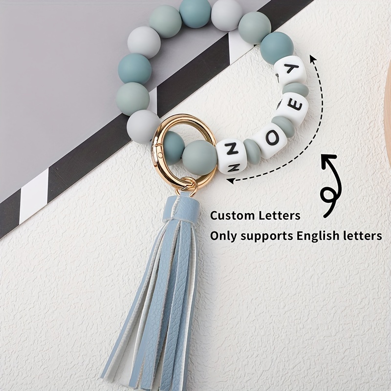 personalized pu leather keychain with silicone beads and tassel customizable with name or initials   school work or festive occasions details 12