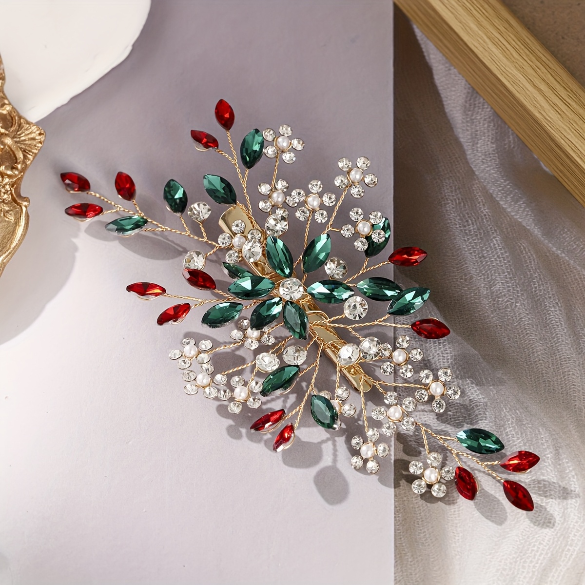 TEMU Fermaglio per capelli a con strass colorati a tema natalizio, accessorio fotografico festivo da abbinare a tutte le