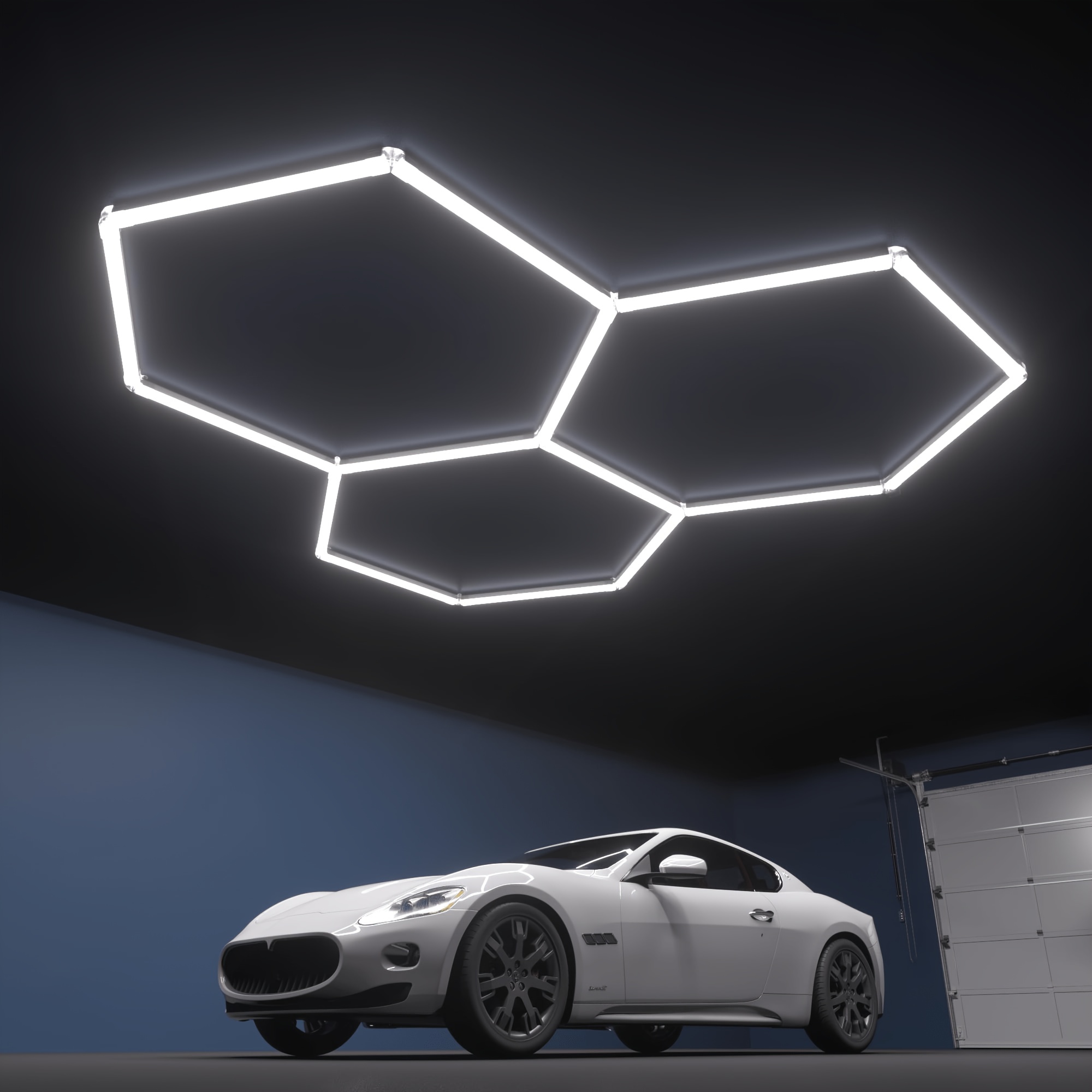 Image of Hexagon Garage Lights Hexagon Led Lights 3grid 105w 10500lm 6500k Honeycomb Lights Ceiling For Garage, Warehouse, Car Detailing Shop, Exhibition Hall, Class: D