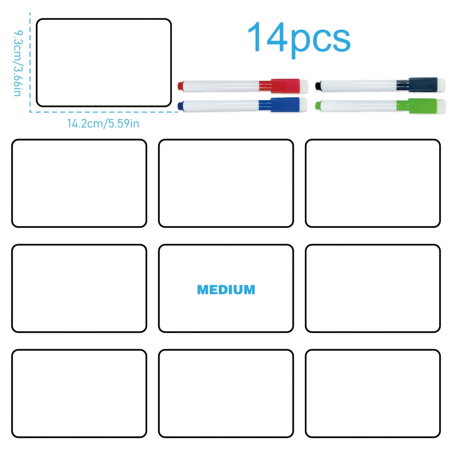 TEMU Lot de 14 notes autocollantes magnétiques réutilisables - 10 feuilles magnétiques + 4 stylos magnétiques, universelles pour tableaux