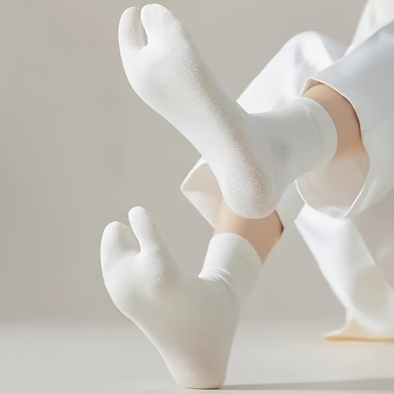 

1/3 Pairs Two-toe Split Toe Socks, Japanese Mid-tube Two-finger Socks, Women's Solid Color Socks