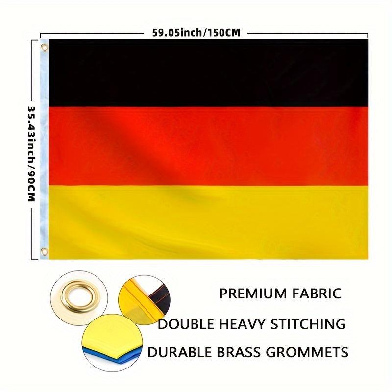 

1pc, 3*5ft German Flag, 100d Spring Asia Spinning Fabric Flag, For Indoor Outdoor. Festival Flag Flag Polyester Material And With 2 Brass Grommets, Sturdy And Durable