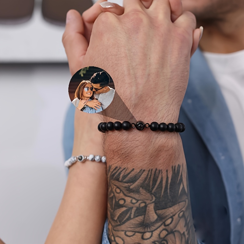 2pcs Custom Photo Bracelets, Personalized Bead Couple Jewelry