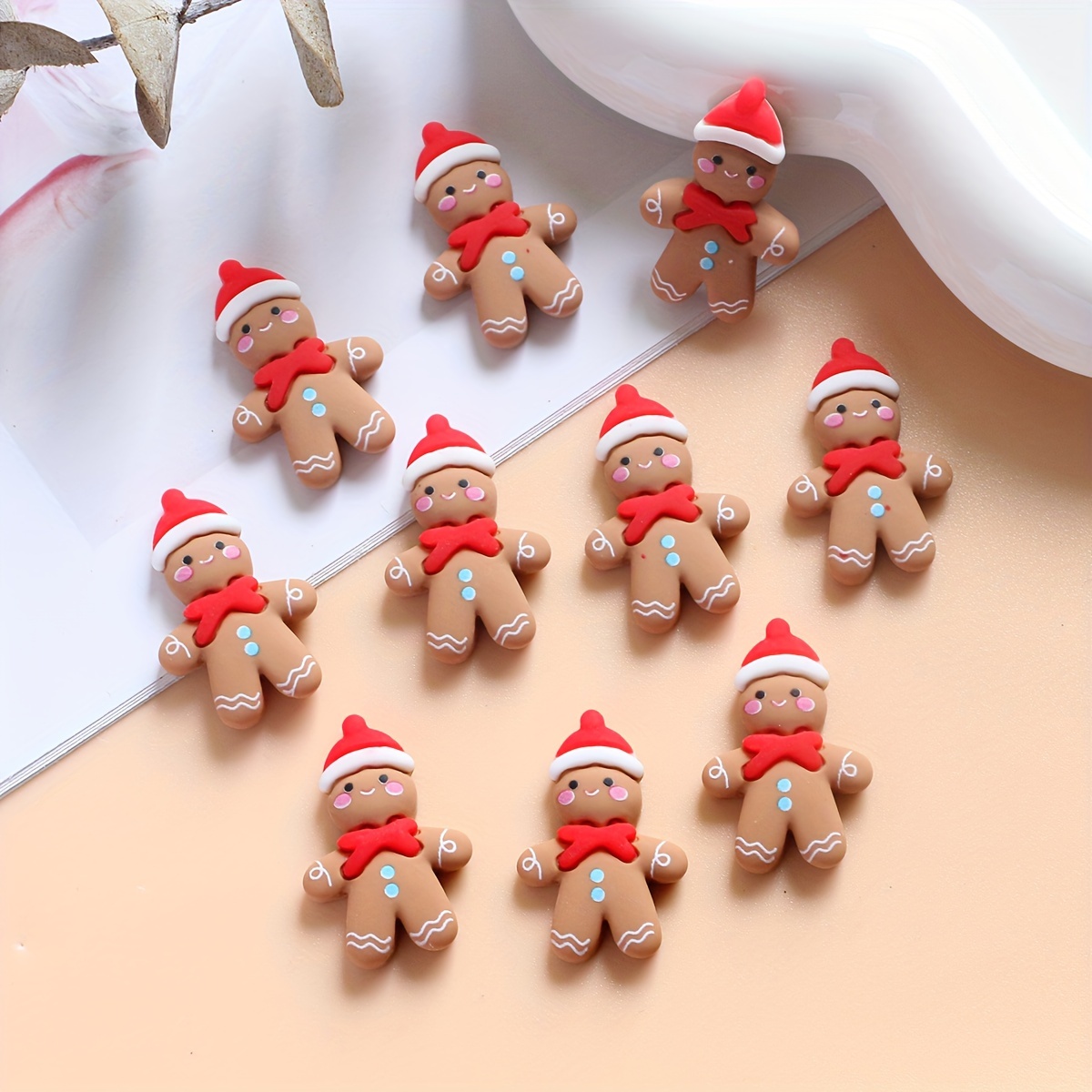 

10pcs Christmas Gingerbread Ornaments Set - Cute Resin Flatback Figurines For Diy Crafts, Decor, Hairpins, Shoes & Phone Case Accessories