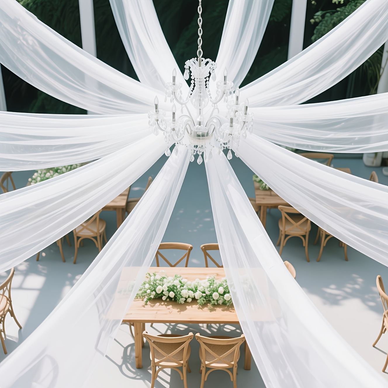TEMU 4pcs 75x300cm Set Of Wedding Party Ceiling Decoration Sheers, Soft Polyester Mesh, Suitable For Ceremonies And Receptions, Wedding Aisle