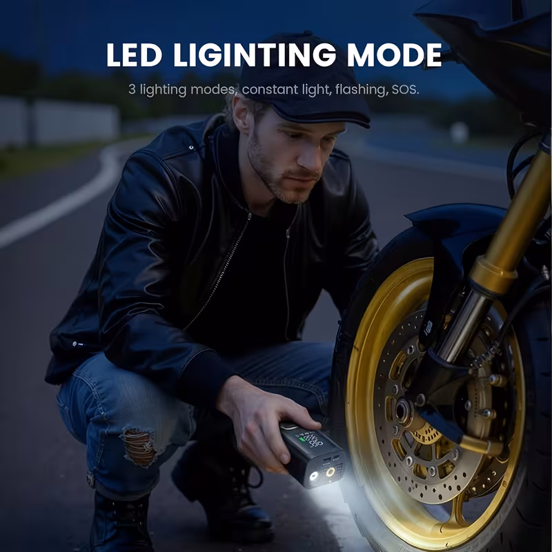 Portable Digital Tire Inflator with LED Light - Cordless Rechargeable Air Pump for Cars, Motorcycles, Bicycles & Balls