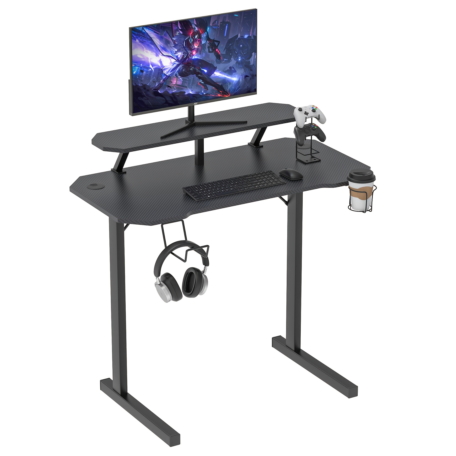 TEMU Table de jeu, Bureau avec support de moniteur, Bureau, Table d'ordinateur, Table d'ordinateur portable en fibre de 100X55Cm Support robuste avec