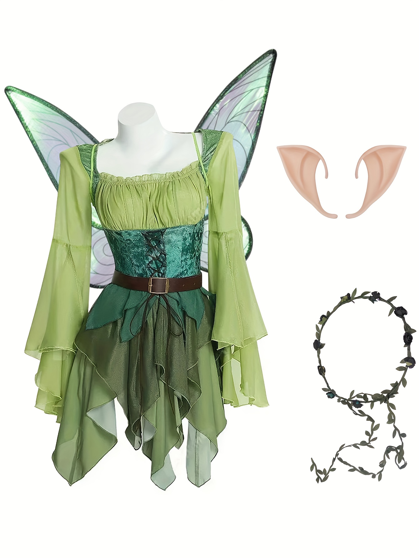 sachin and babi light blue dress Low Price Green Fairy Costume Adult 3D Feather Wings Included