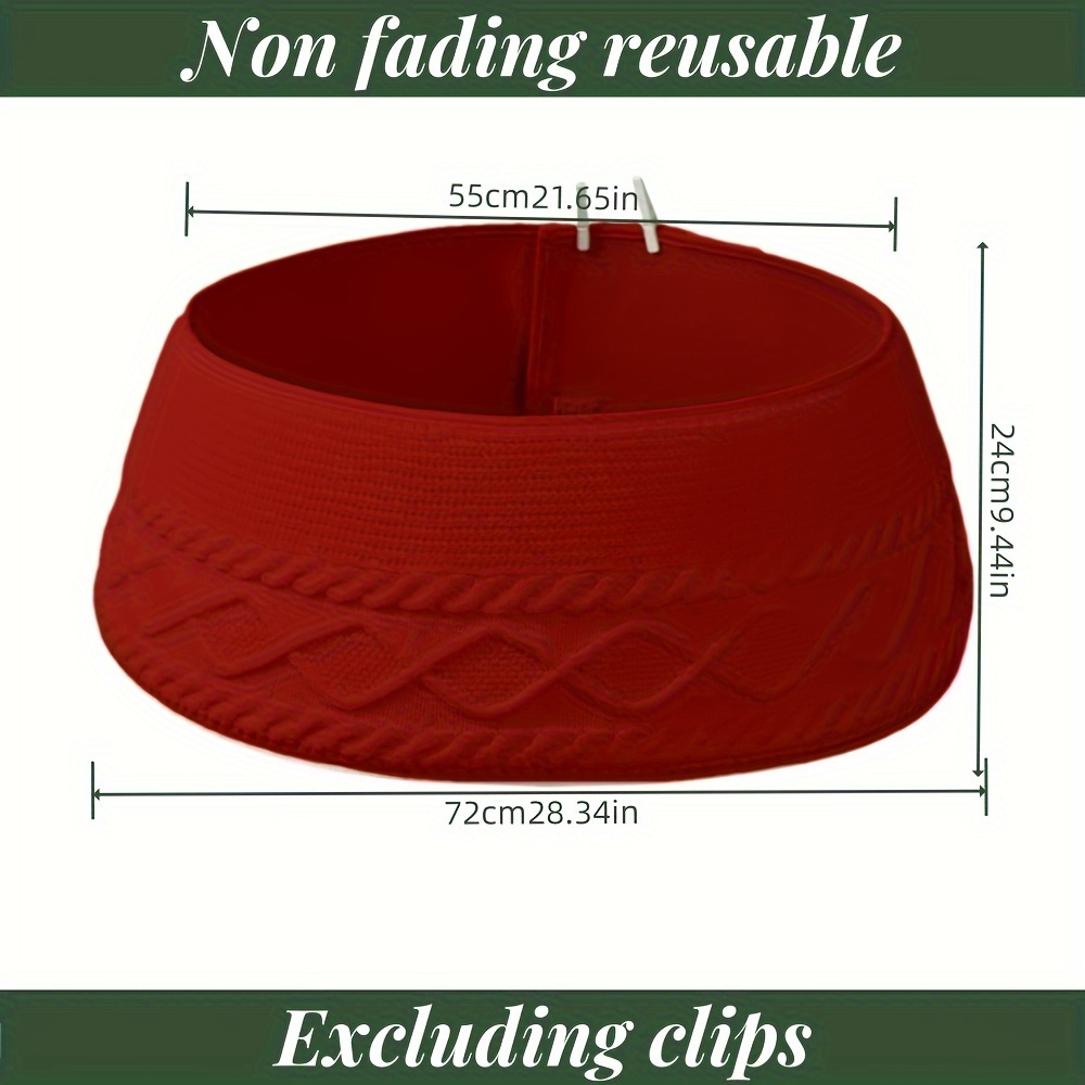 TEMU 1pc Of Big Red Knitted Christmas Tree Collar, Cross Diamond Edge Coarse Twisted Flower Knitted Christmas Tree Collar, Farmhouse And Country Tree