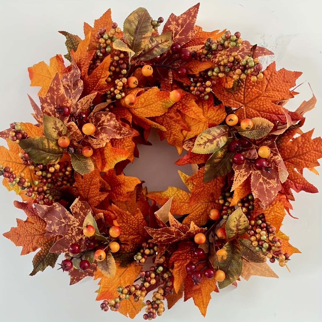 

1pc, Autumn Harvest Festival Wreath With Thanksgiving, Made Of , Berries, And Maple Leaves.