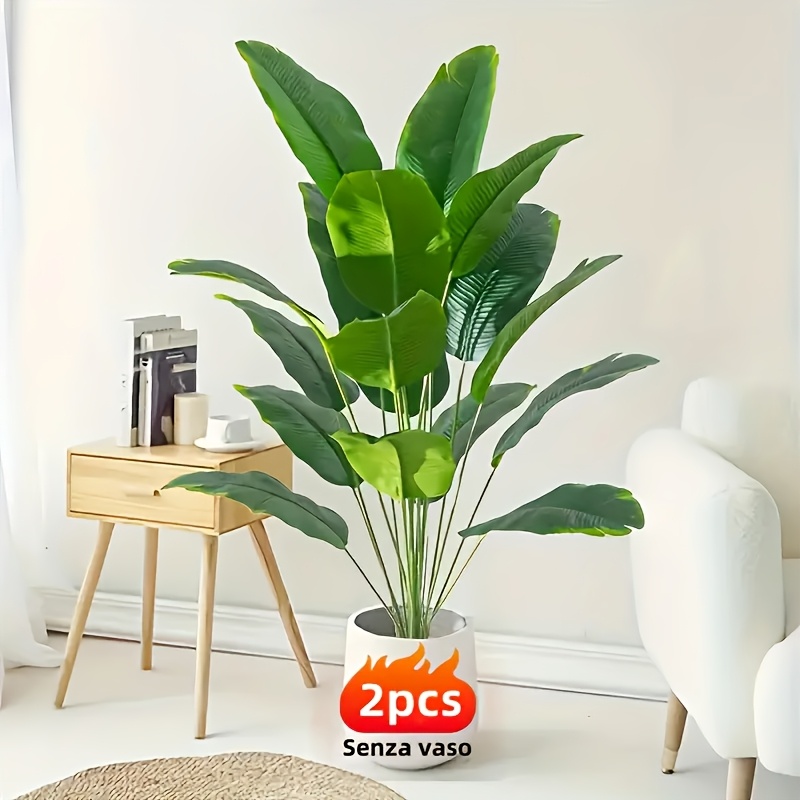 

2-pack Lifelike Banana Leaf Potted Plants, " Tall With 18 Realistic Plastic Greenery For Home Decor, Freestanding Indoor/outdoor Holiday Decorations For New Year, 's Day - Container Not Included