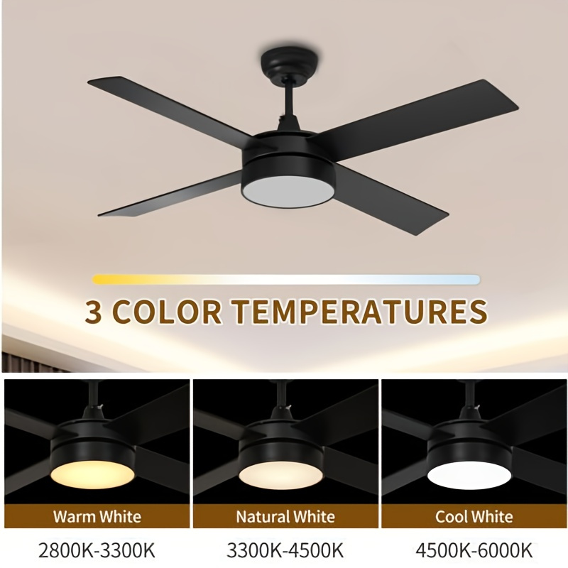 

Quoyad 48in Black Ceiling Fans With Light And Remote, Dimmable Fanlight For Indoor Outdoor, Light Fan With Stepless Color Temperature, Memory Function, Night Light Mode, 4 Blades