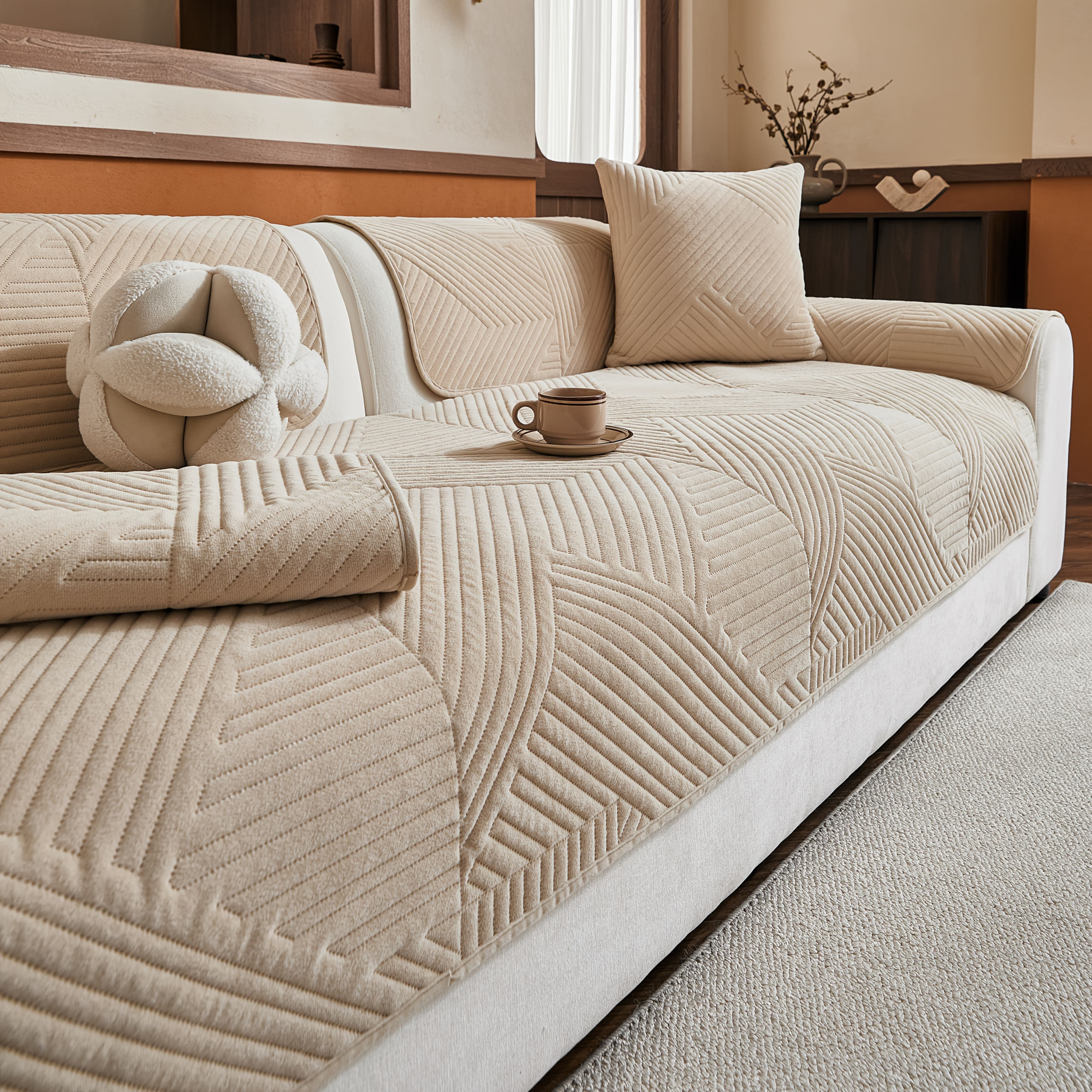 TEMU 1pc Technology Embossed Cover, Solid Color Minimalist Style Sofa Cushion, Pet-friendly Protective Pad Suitable For , Machine Washable Material