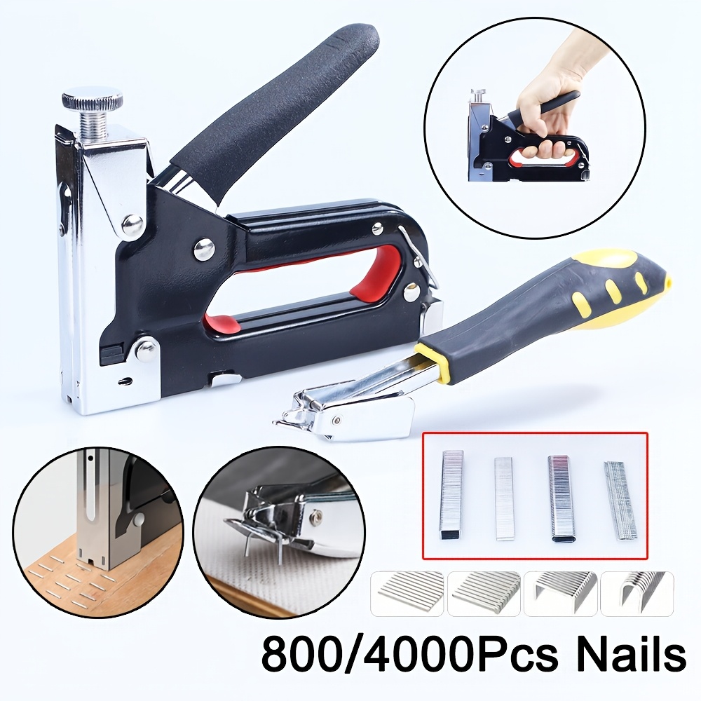 

4 In 1 Heavy-duty Steel Nail With 4000 Nails, Adjustable Stapler , Manual , Nail Puller Tool Kit For Wood, Upholstery, Carpentry, Decoration - No Battery Required