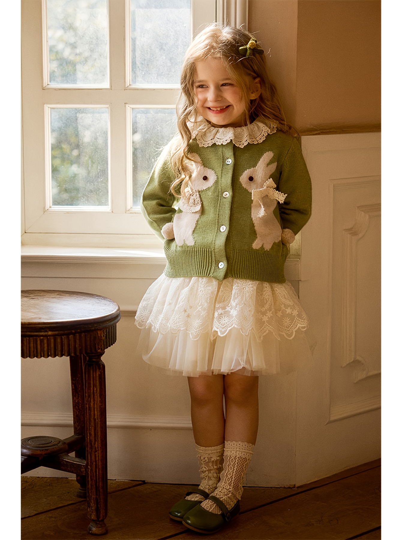 Girls' Knitted Jacquard Cardigan Autumn Outerwear Children's Knitted Cardigan Girl's Spring/Autumn Top