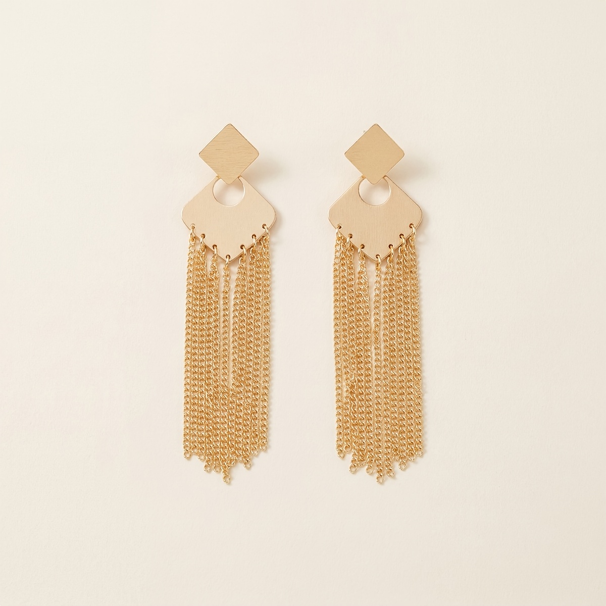 Women's Draped Geometric Multi-Layer Tassel Earrings, Retro Style