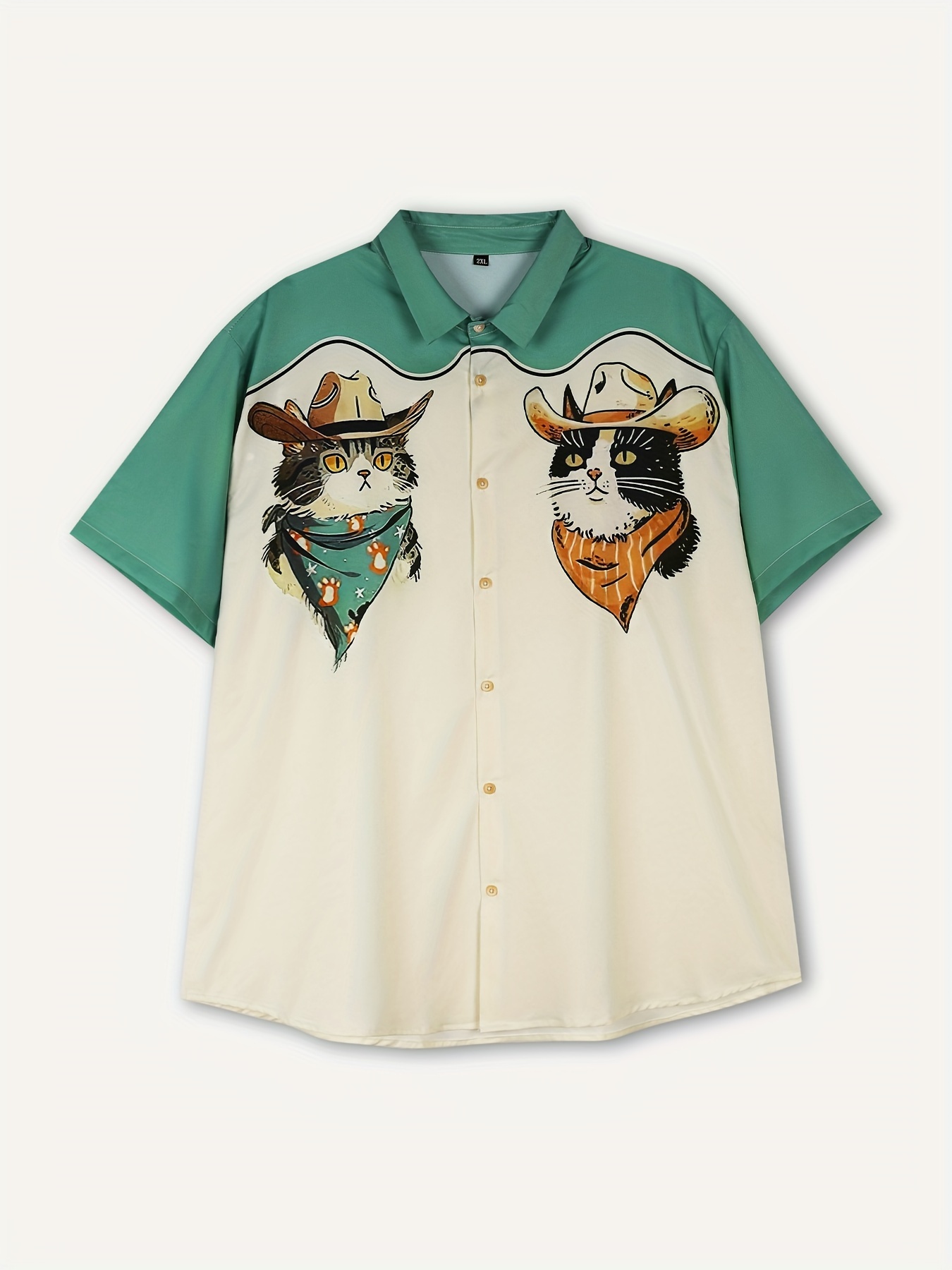 men's plus size western cowboy cat print shirt breathable Temu