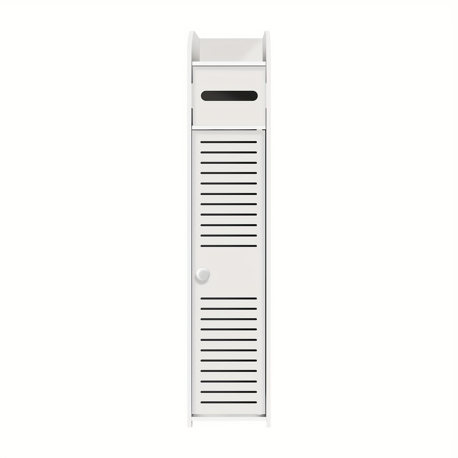TEMU Slim White Floor Cabinet Designed For Bathrooms, Featuring Waterproof Material, A Daily Use Shelf, And A Cupboard Door. Ideal For Storing Items
