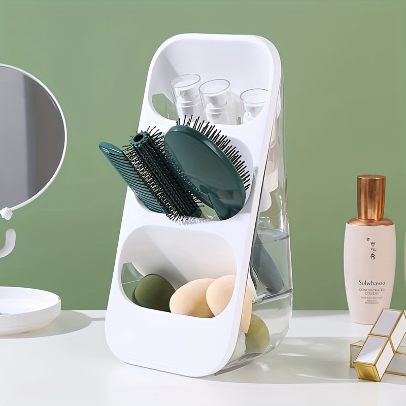 3 tier makeup brush holder organizer with multiple compartments lightweight plastic countertop storage for brushes lipsticks skincare products and stationery   bathroom or vanity display makeup brush holder Product details 7