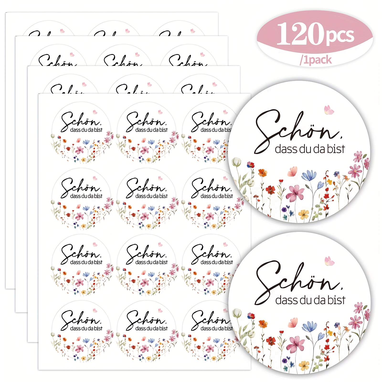 Image of 120pcs Wedding Sticker Pack 4cm Nice That You Are Here - Flower Shaped Self Adhesive Label - Wedding Stickers For Cards, Paper Bags, And Gift Packaging
