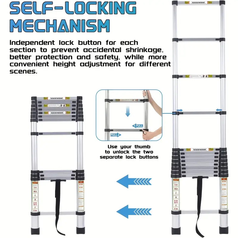 telescoping ladder attic ladder heavy duty aluminum with non slip feet 330lb capacity for rv attic roof multi surface use details 0