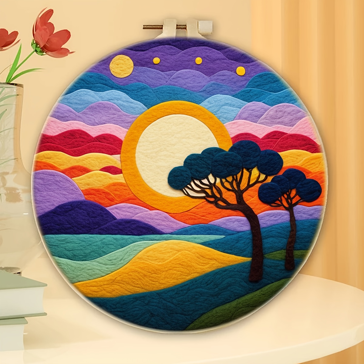 

Sunset Landscape Needle Felting Kit - Diy Wool Craft Set With Embroidery Hoop, Tools & Wools For Beginners - Decor Gift, 7.87x7.87 Inches