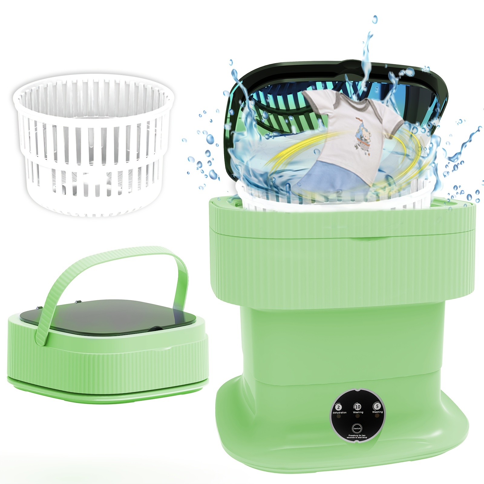 

Mini Washing Machine, Upgraded Portable Small Washing And Dryer Machine, Collapsible Washer With Spin For Travel, Apartment, Baby Clothes, Socks 10l-pure Green