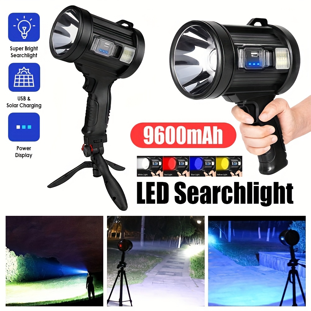 

Outdoor Solar Camping Spotlight Handheld Led Usb And Solar Charging 200000 Lm With Side Lights , Non-slip Handle Suitable For Hunting, Boating, Camping, , Dog Walking, Caving, Emergency And Home Use