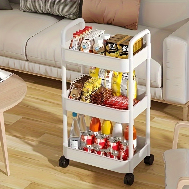 

3-tier Rolling Cart With Lockable Wheels - Easy Assembly For Office, Bathroom, Kitchen Storage - White/black/blue/yellow