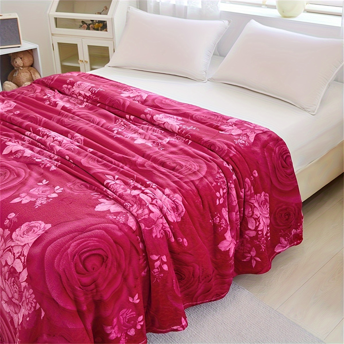 contemporary style soft warm knitted floral blanket with   design   multipurpose polyester bed blanket machine washable flower pattern with embellished features details 8