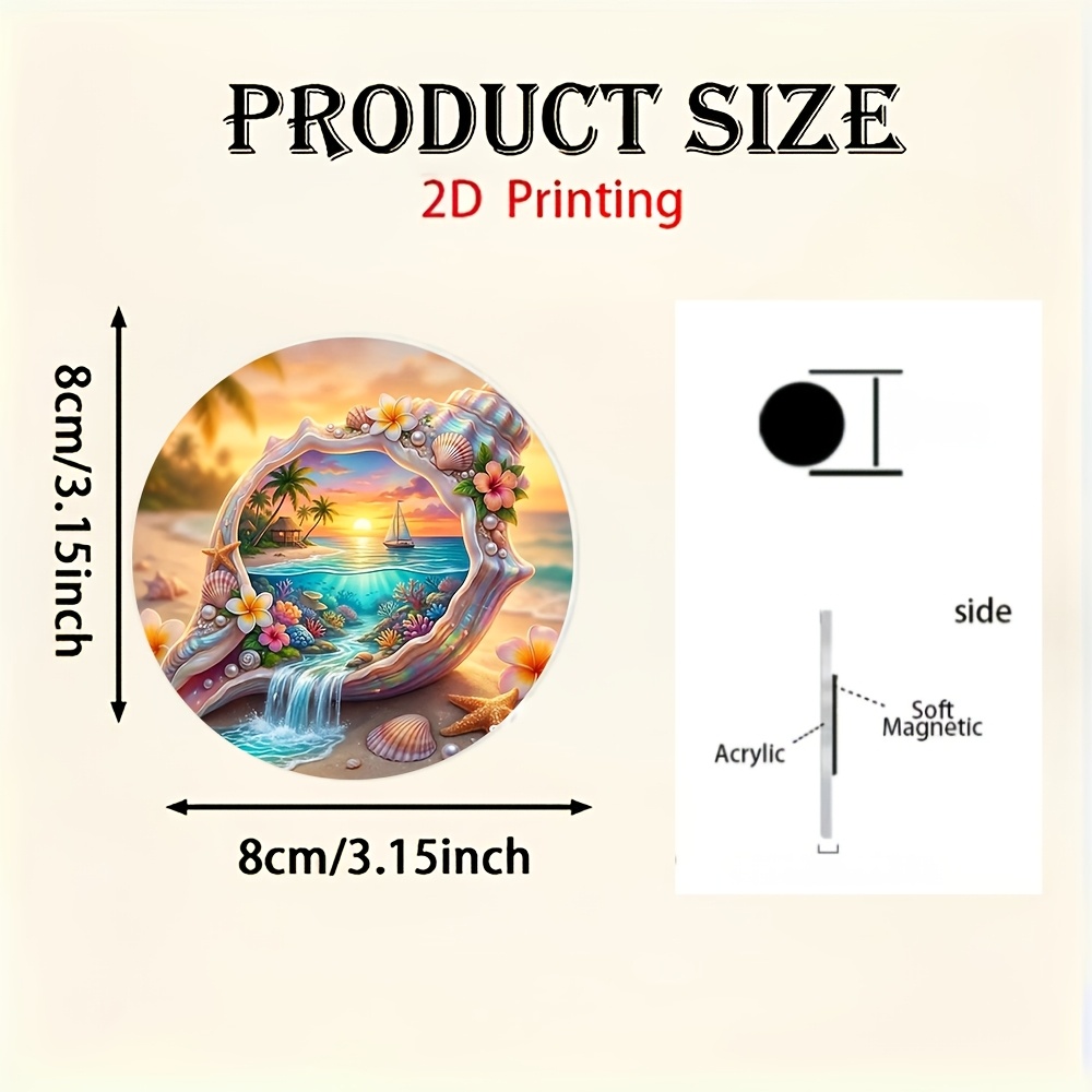 TEMU 1pc, 2d Flat Shell-shaped Frame Refrigerator Magnet Creative Beach Scenery Acrylic Magnet Home Decor Gift Seashell Pearl Pattern Office