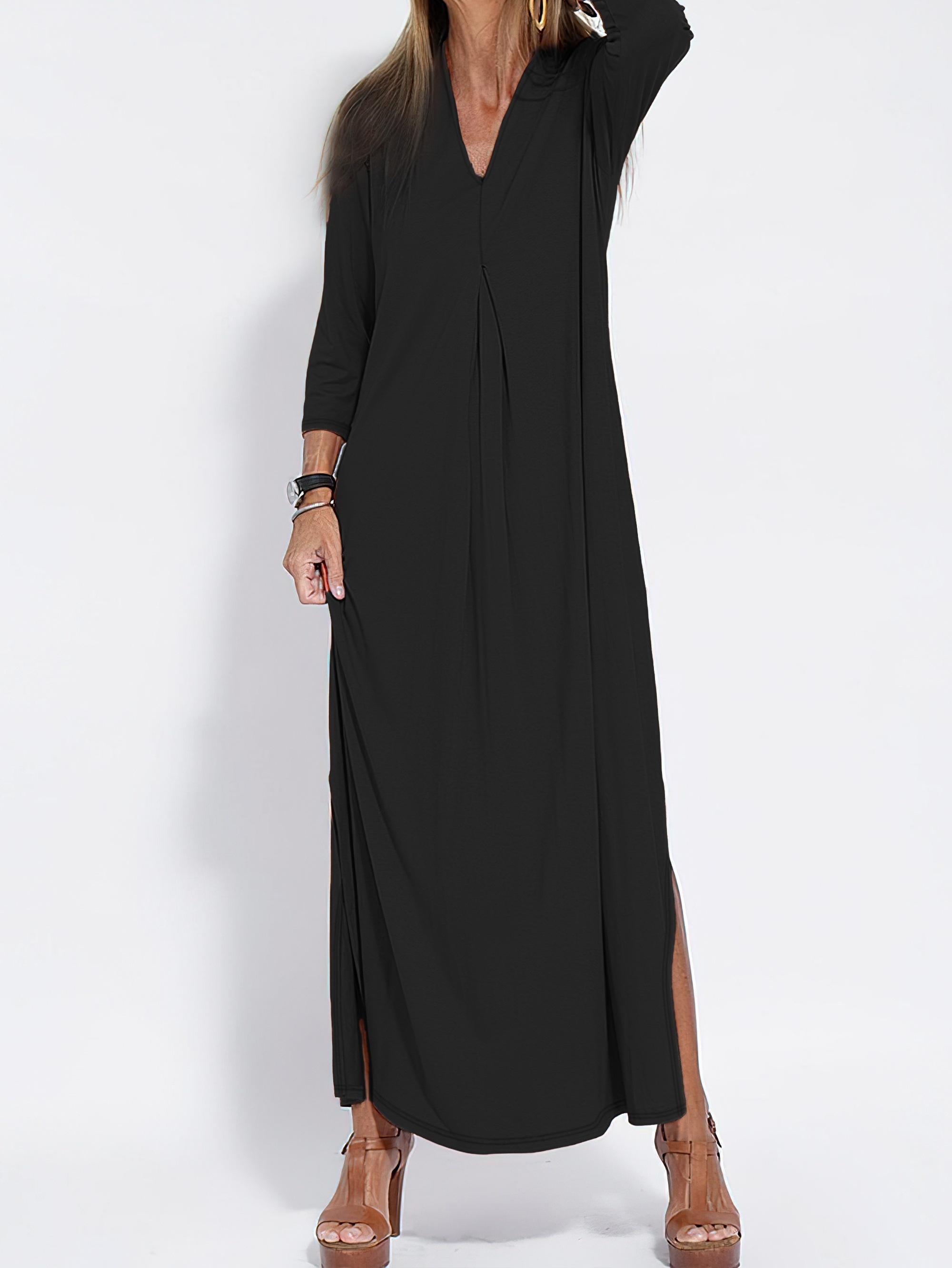 development new long casual dress fashionable knee solid - Temu Mauritius