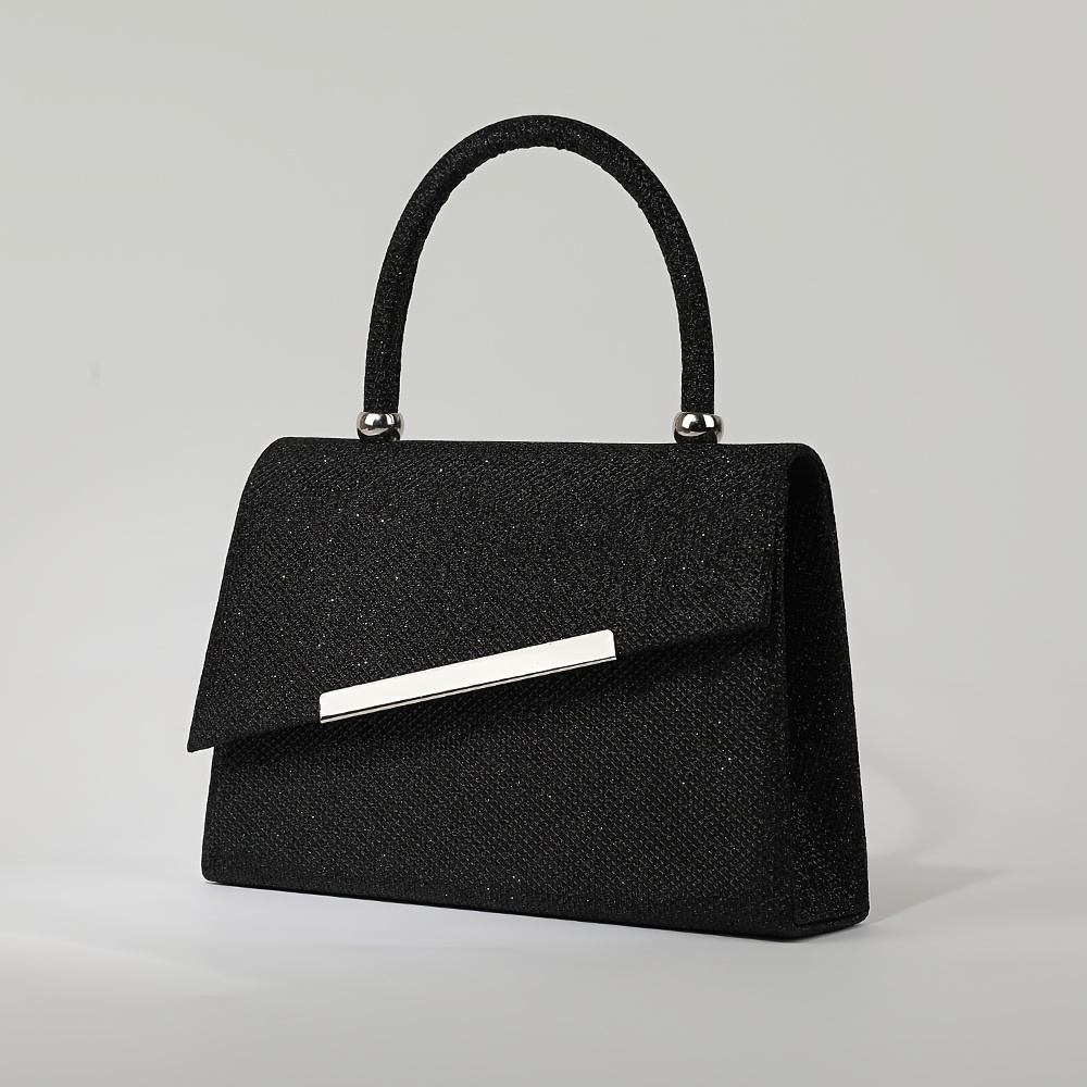 E-shop Hochwertige schwarze Glitzer-Handtasche, elegante und vielseitige -Tasche, Light Luxury Handtasche, metallverzierte Aufbewahrungstasche für