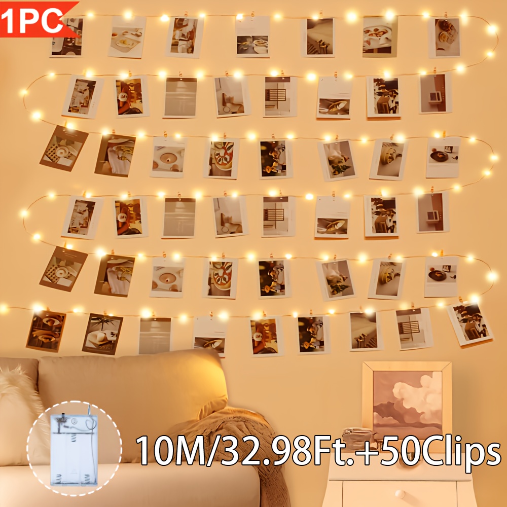 E-shop 1 Stück, Foto-Märchen-Lichterkette, mit 50/10 Clips, Warmweißes Licht, Batteriebetrieben, für Karten, Fotos, Schlafzimmer, Party, Hochzeit,