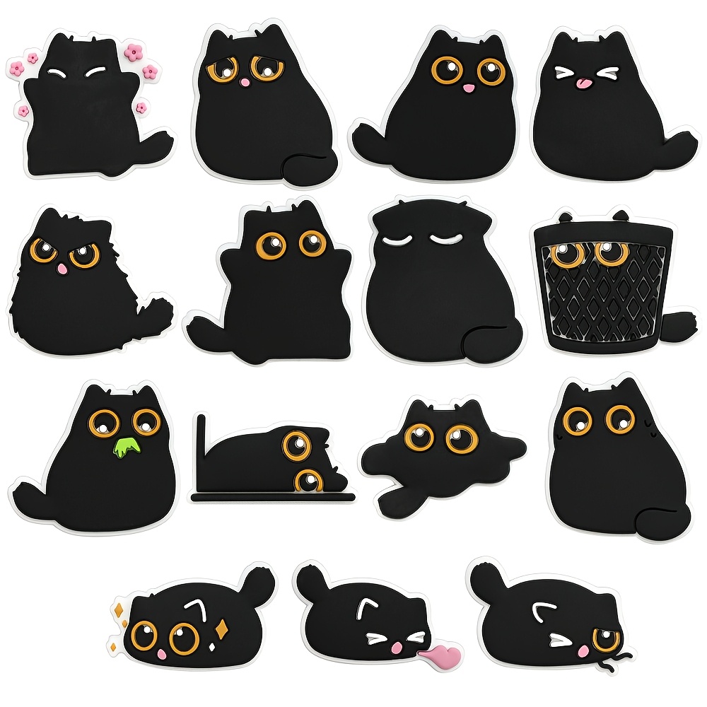 Image of Set Of 15pcs, Featuring Plastic Shoe Charms In A Black Cat Theme, A Of Designs For Shoe Embellishments, Perfect As Gifts For