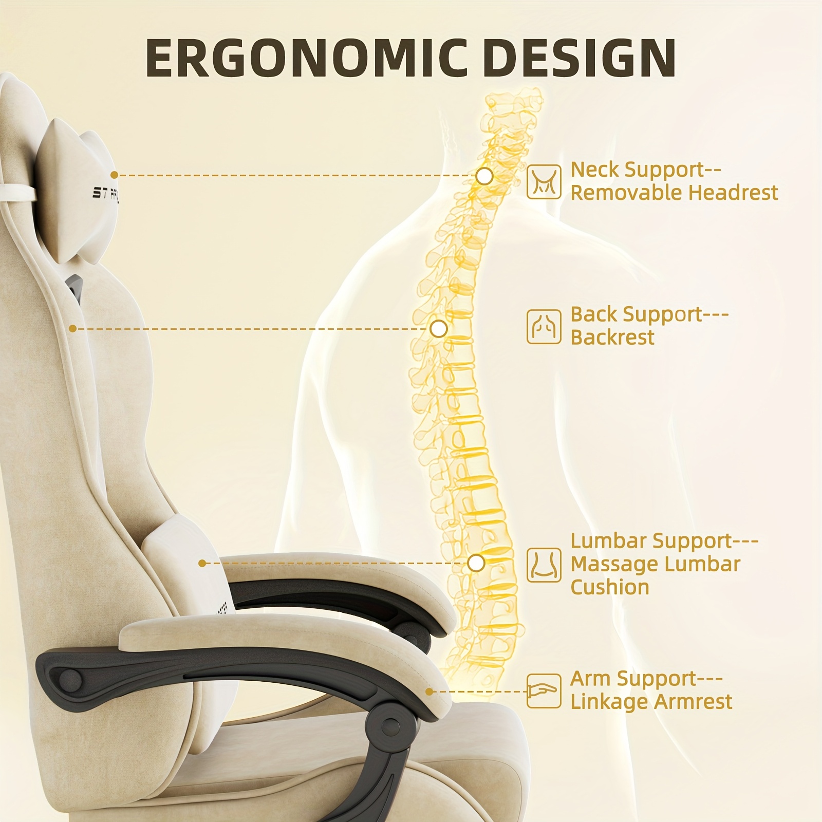 Velvet Fabric Gaming Chair, High Back Ergonomic Gamer Chair for Adult, Comfortable Video Game Chair with Footrest And Massage Lumbar Cushion